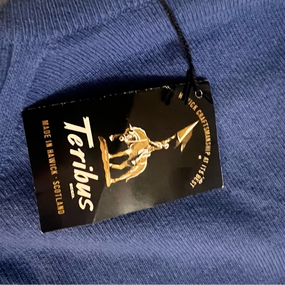 Vintage Hawick Scotland Teribus Fine Wool V Neck Sweater M (38) New w tag. Blue - Picture 8 of 9